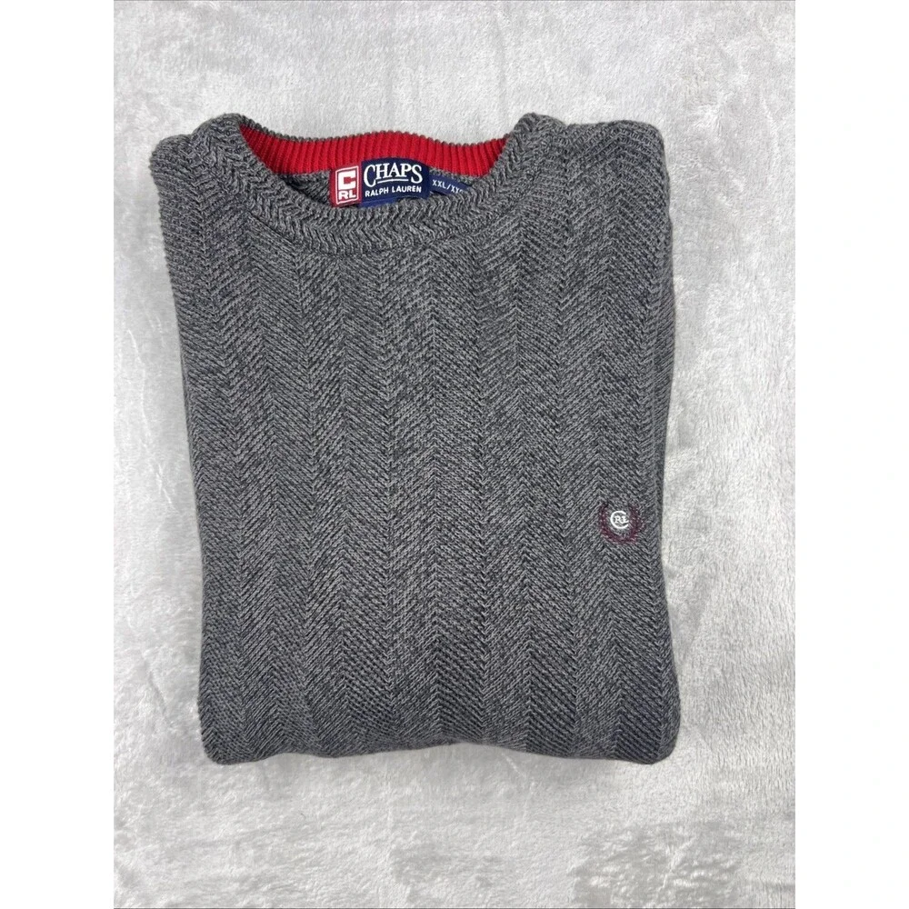 Ralph Lauren Chaps Men's XXL Thick Knit Sweater Gray Hand Framed Cotton Vintage